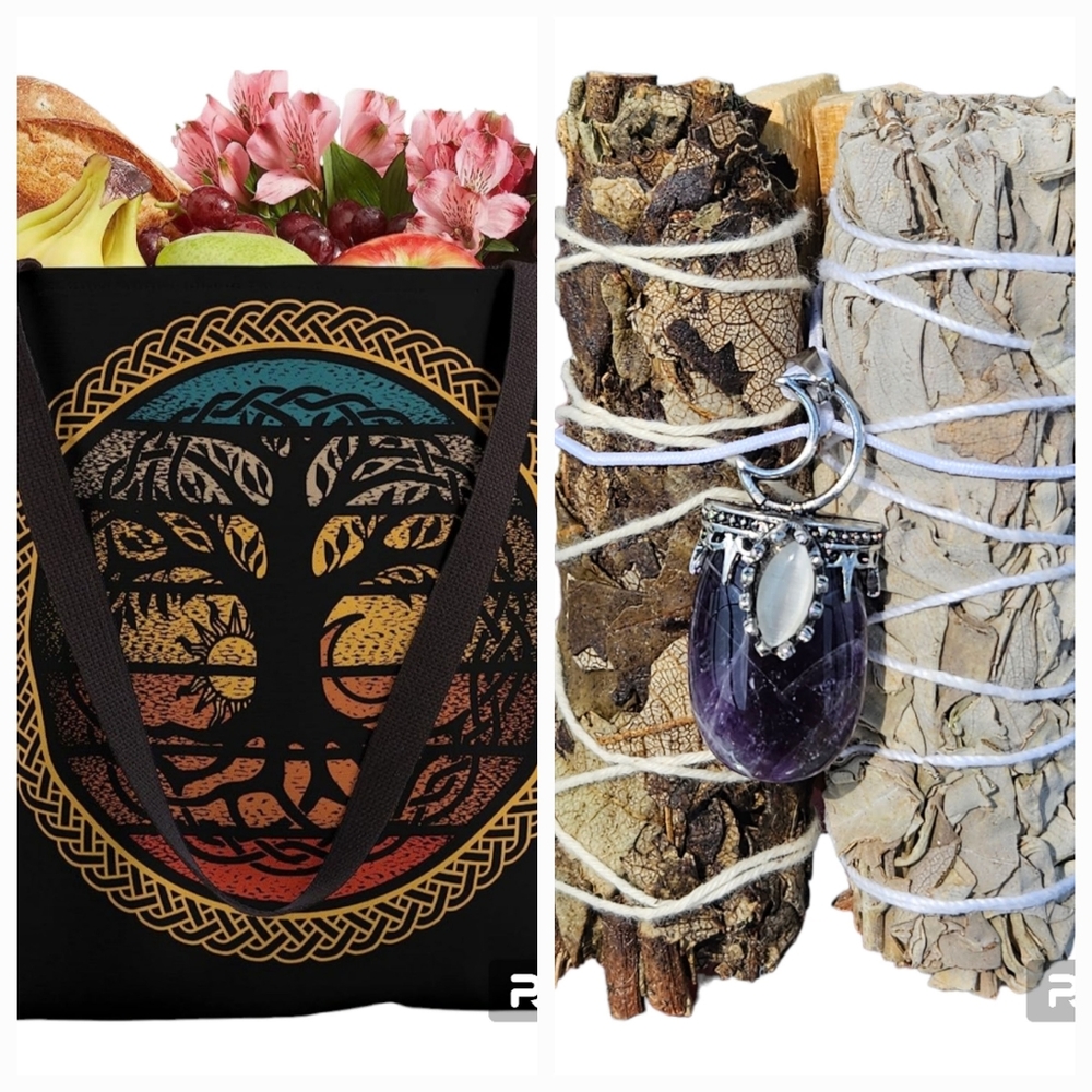 Tree of Life, Sun & Moon Tote With Sage Bundle - Picture 1 of 6